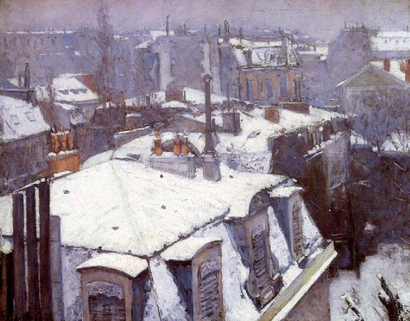 Gustave Caillebotte Snow-covered roofs in Paris oil painting image